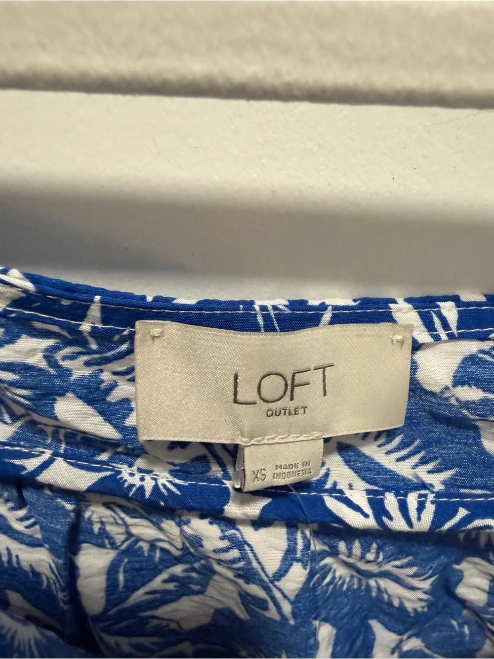 LOFT Royal Blue and White Floral Tie-Front Blouse